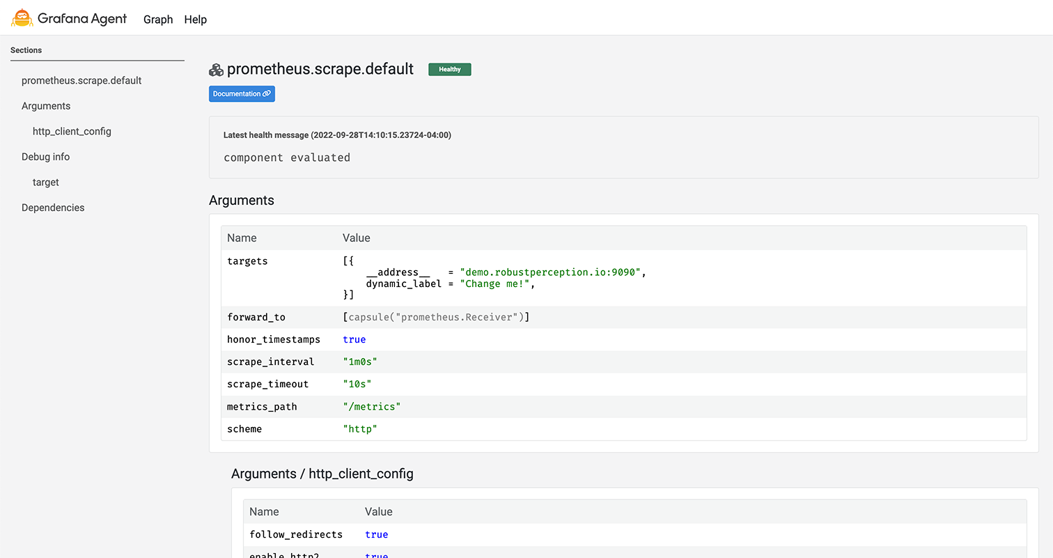 The component detail page showing detailed information about the components.