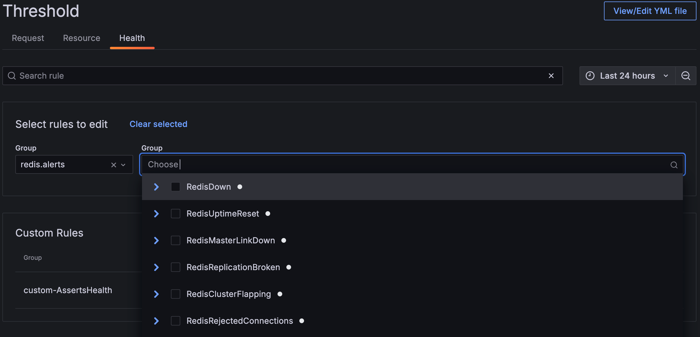 Example Redis health thresholds