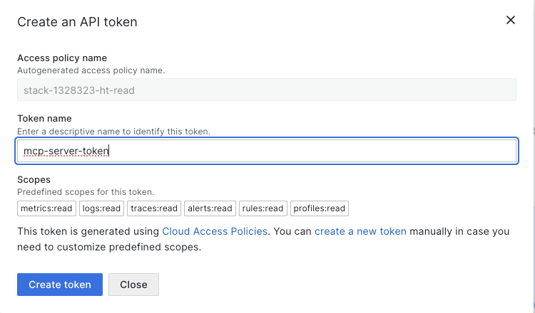 Create a token with predefined scopes