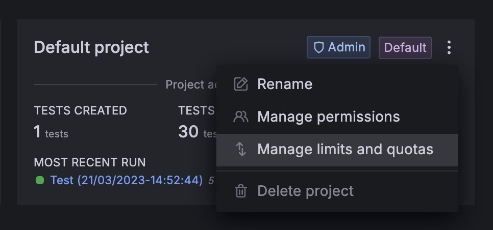 Project settings - limits and quotas