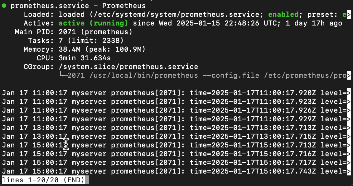 Picture that shows the Prometheus service up and running
