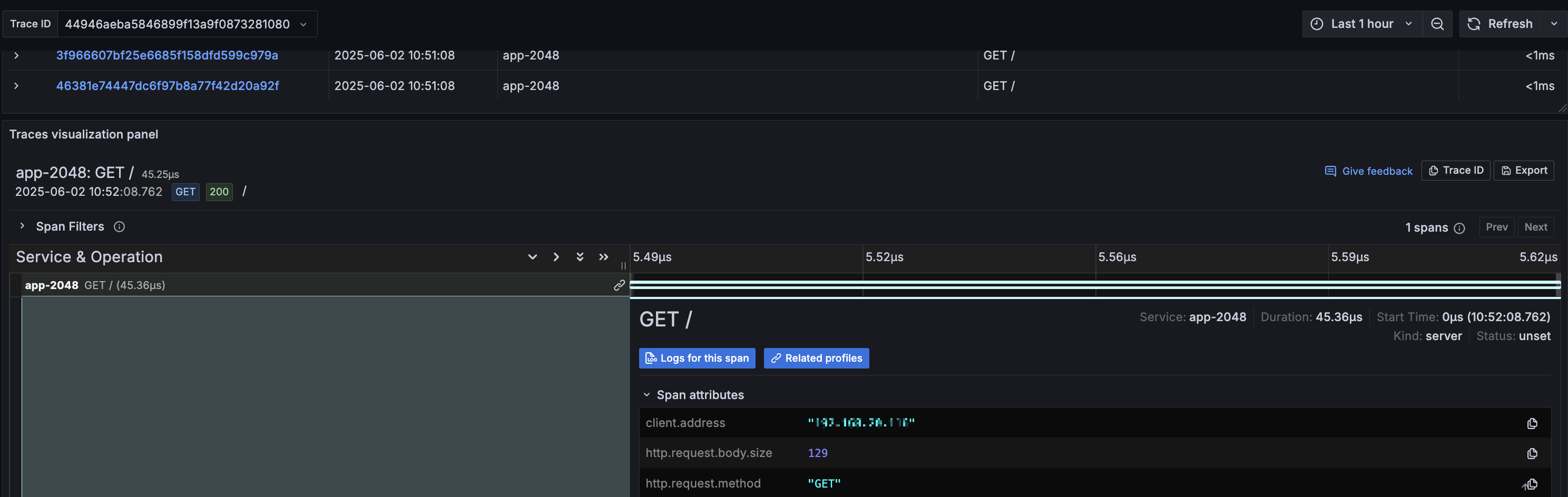Example traces visualization