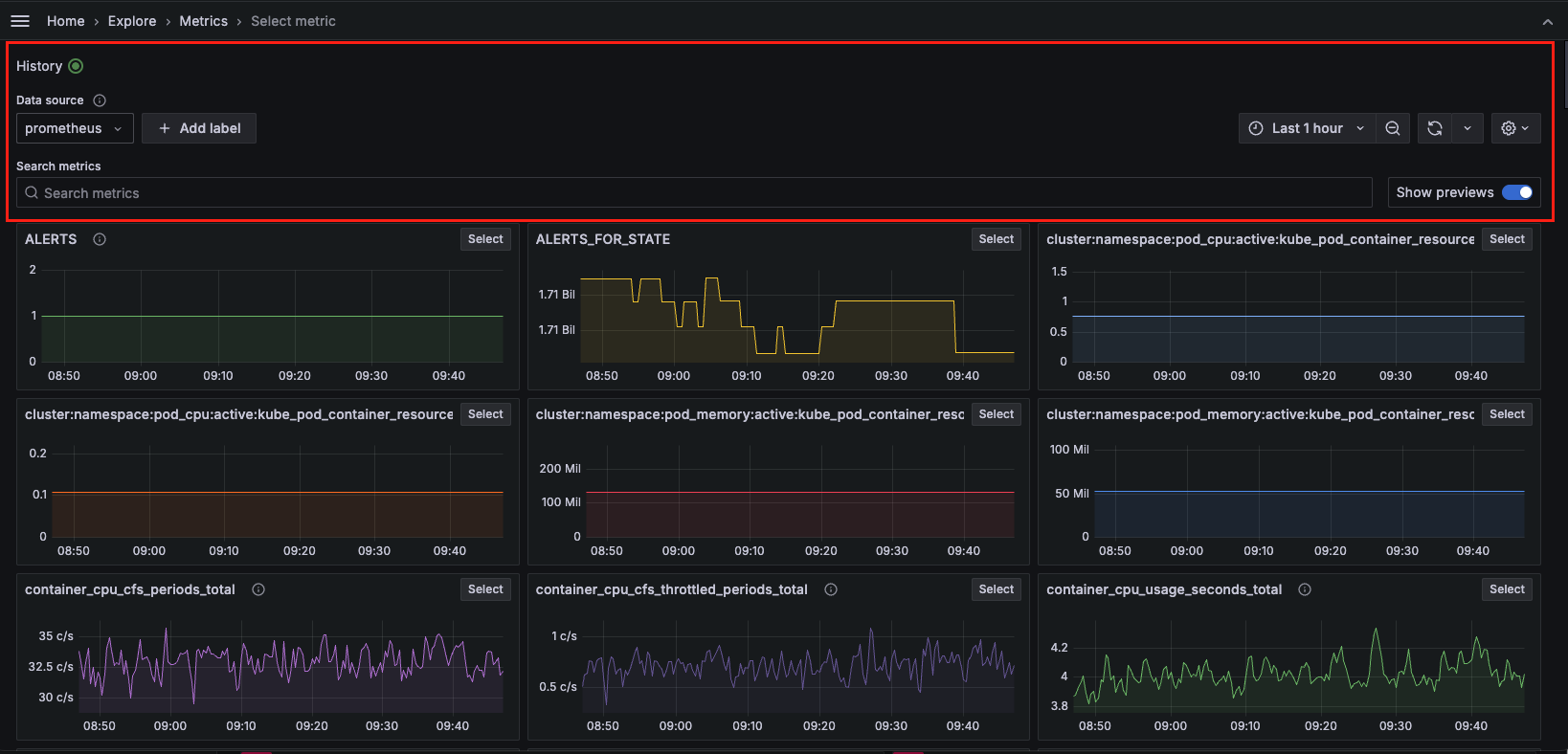 show metrics explore overview