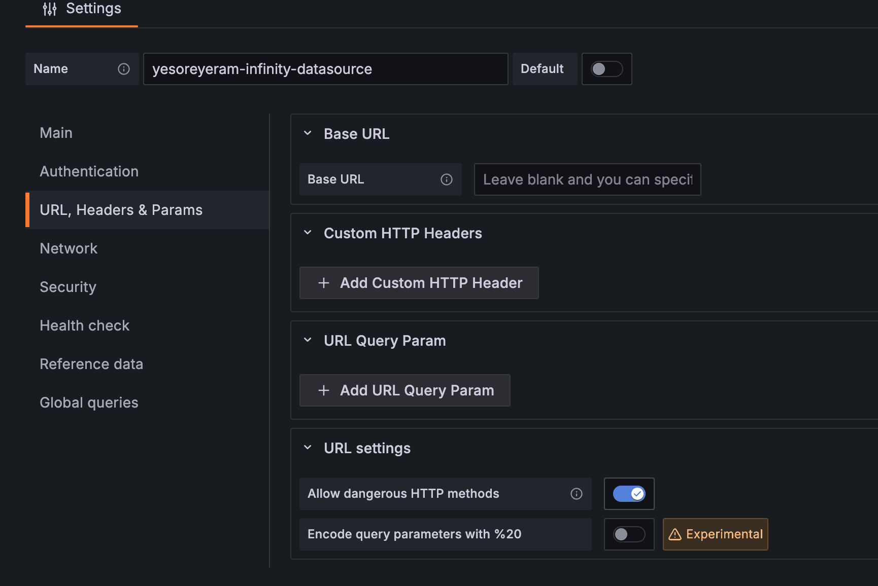 A screenshot of the toggle button for allowing dangerous HTTP methods.