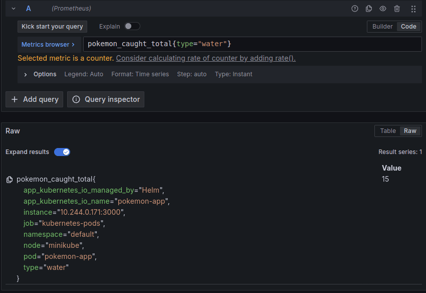 A screenshot of an example PromQL query.