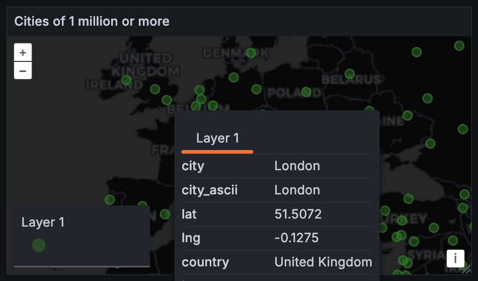 A screenshot of a new geomap filtered by city size.