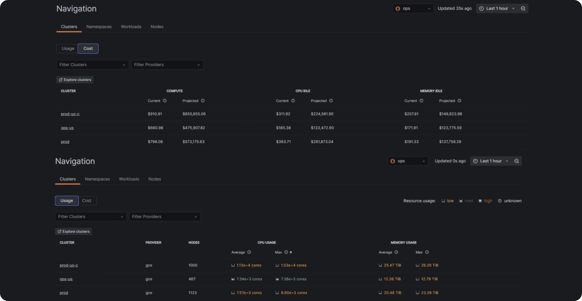 Navigation menu in Grafana
