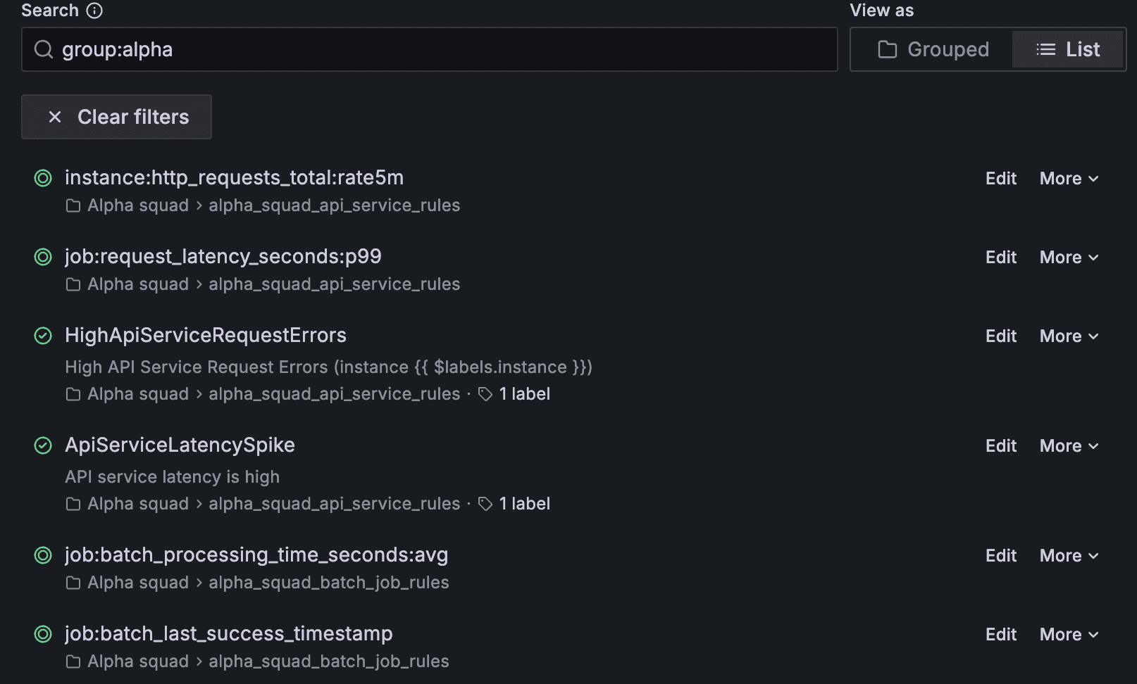 A screenshot of the new list view