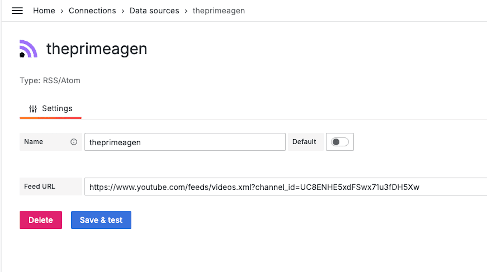 A screenshot showing data source input settings in Grafana