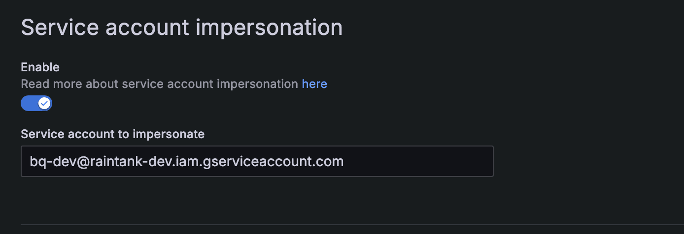 A screenshot of the toggle for service account impersonation.
