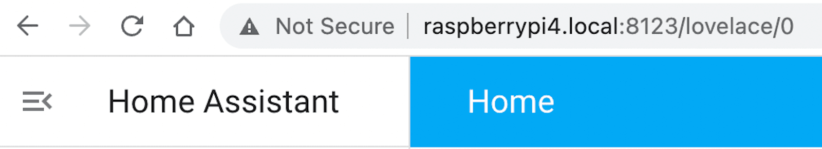 A screenshot of a Raspberry Pi's IP address/URL followed by the Home Assistant's port number.