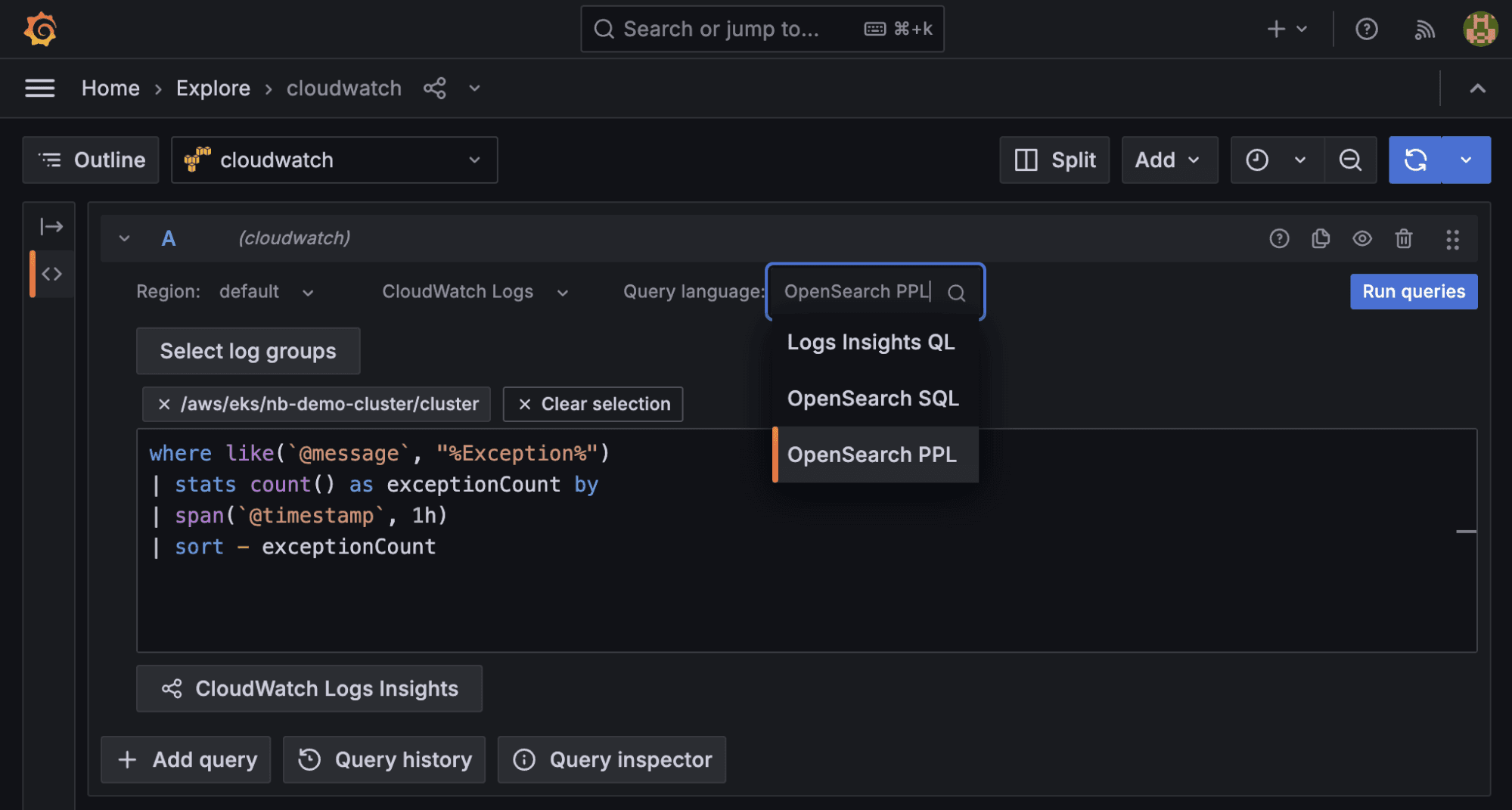 Screenshot of AWS CloudWatch plugin in Grafana