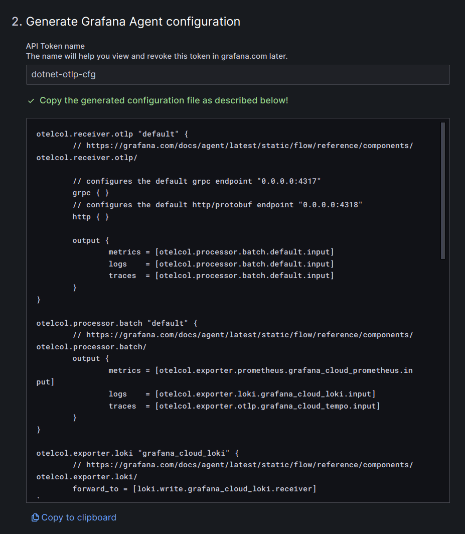 Grafana Agent configuration for OpenTelemetry data from NET application