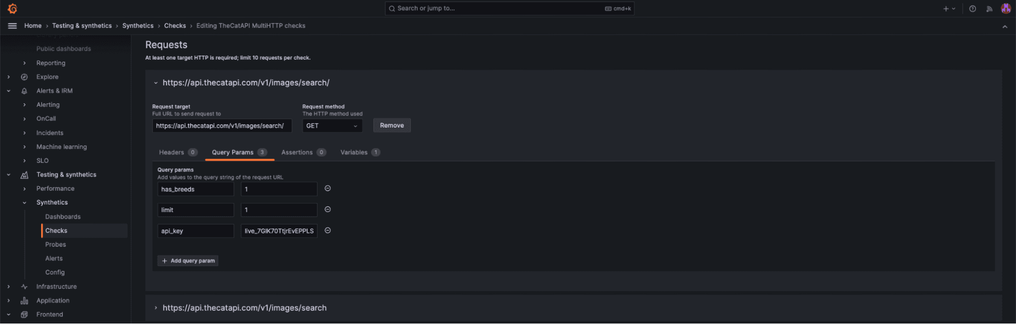 A screenshot showing how to configure query parameters.