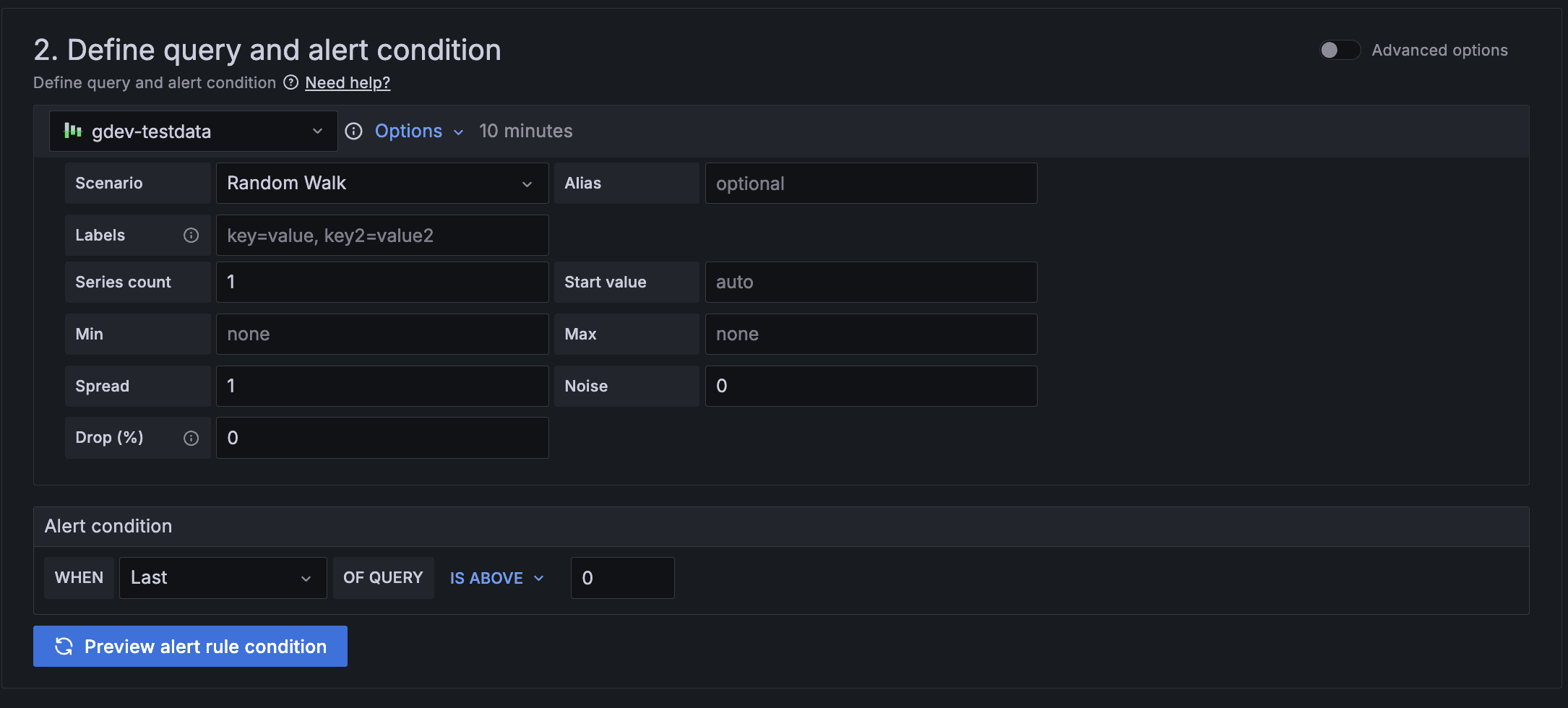Image shows the alert creation form in simple mode