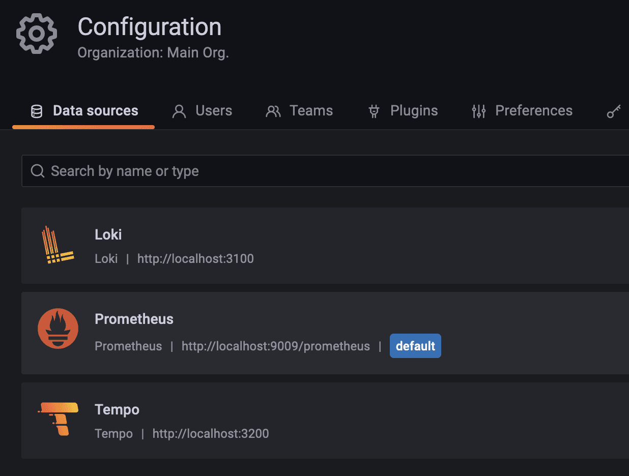 Screenshot of configuration UI in Grafana.