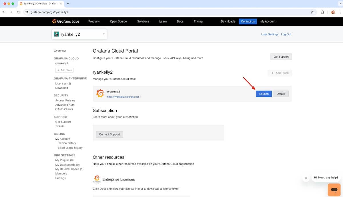 A screenshot of a Grafana Cloud login page