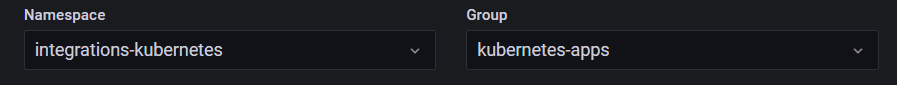 Screenshot of Namespace field for alerts in Grafana Cloud.