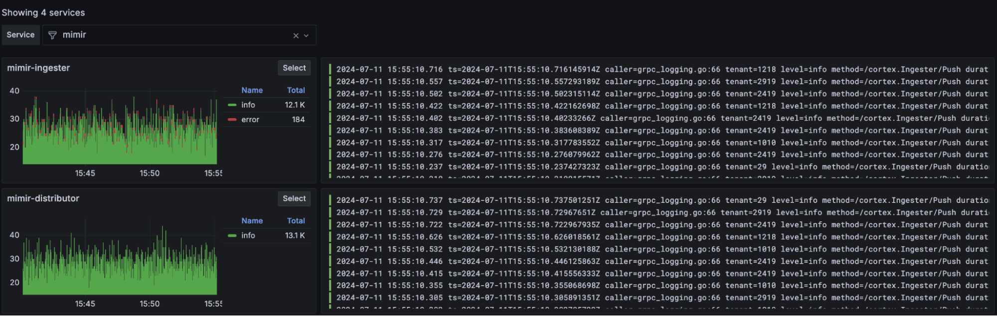 A screenshot of Explore Logs.