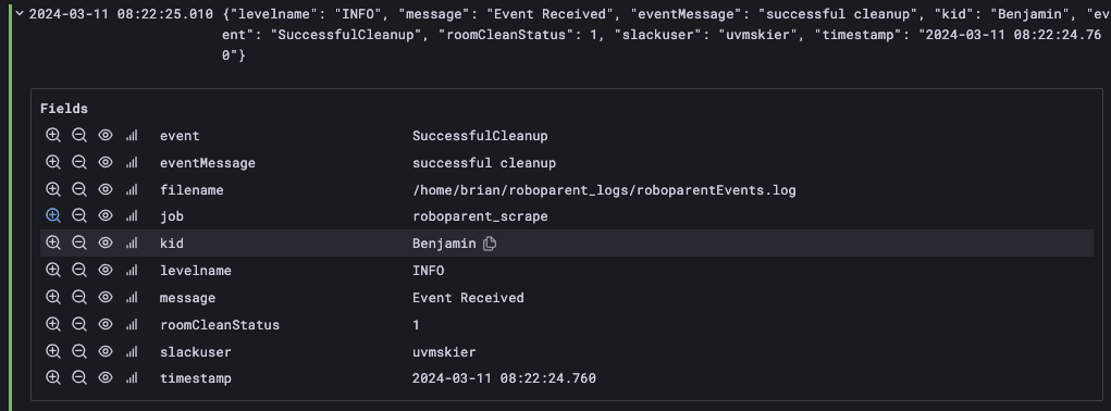 A screenshot of the recorded query of the logs.