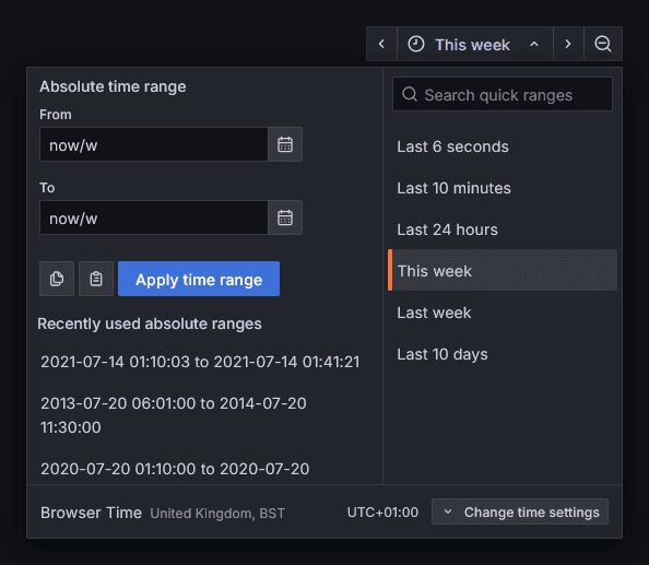 A screenshot of a server-configurable time range.