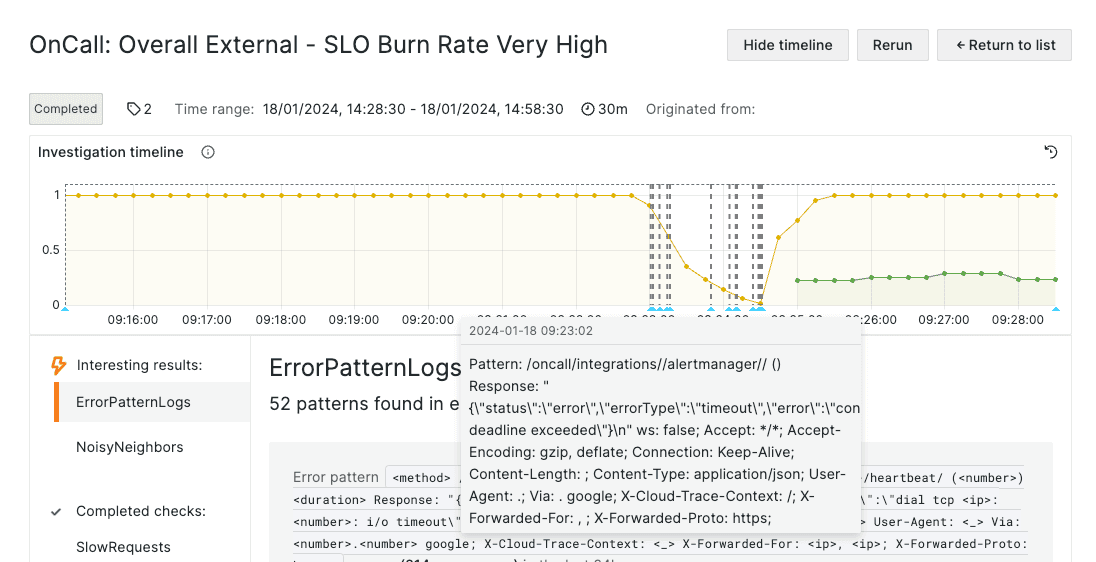 Screenshot of UI for SLO burn rate in Grafana Cloud