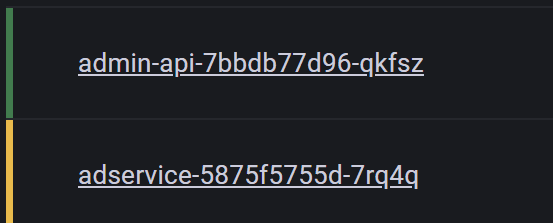 Close up look at how Kubernetes Monitoring solution color-codes nodes to indicate health of each node.