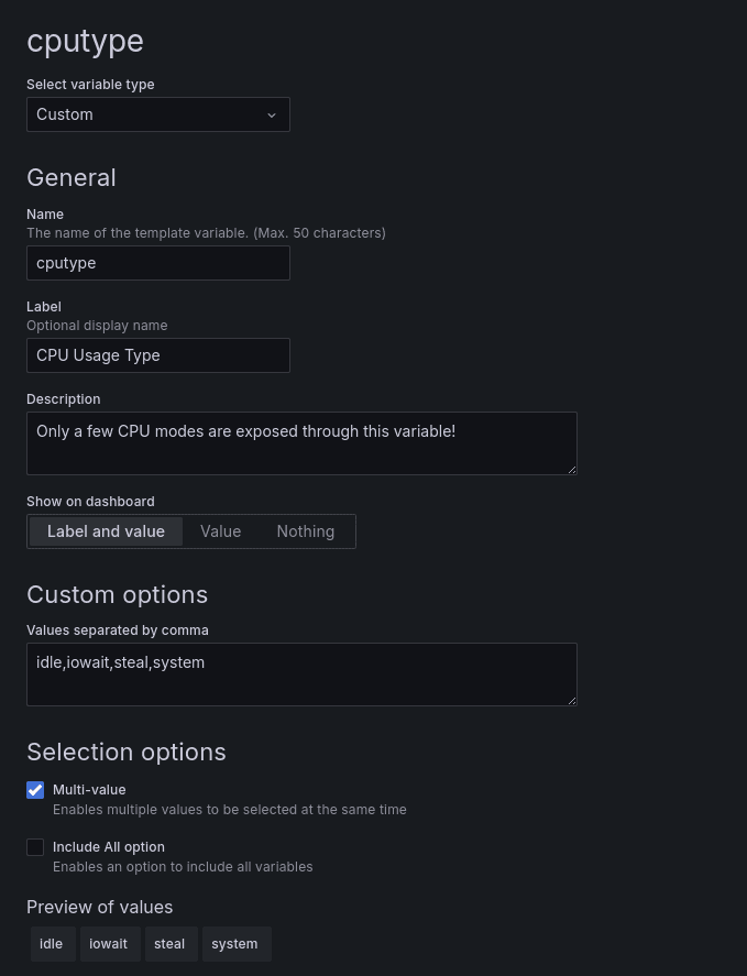 A screenshot of a custom variable.