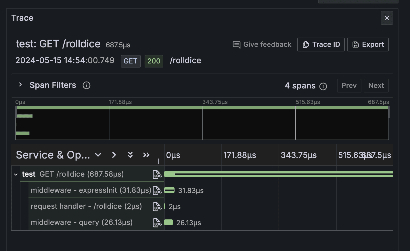 A screenshot showing trace details.