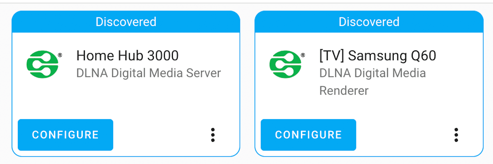 A screenshot showing two smart devices discovered on a home network.