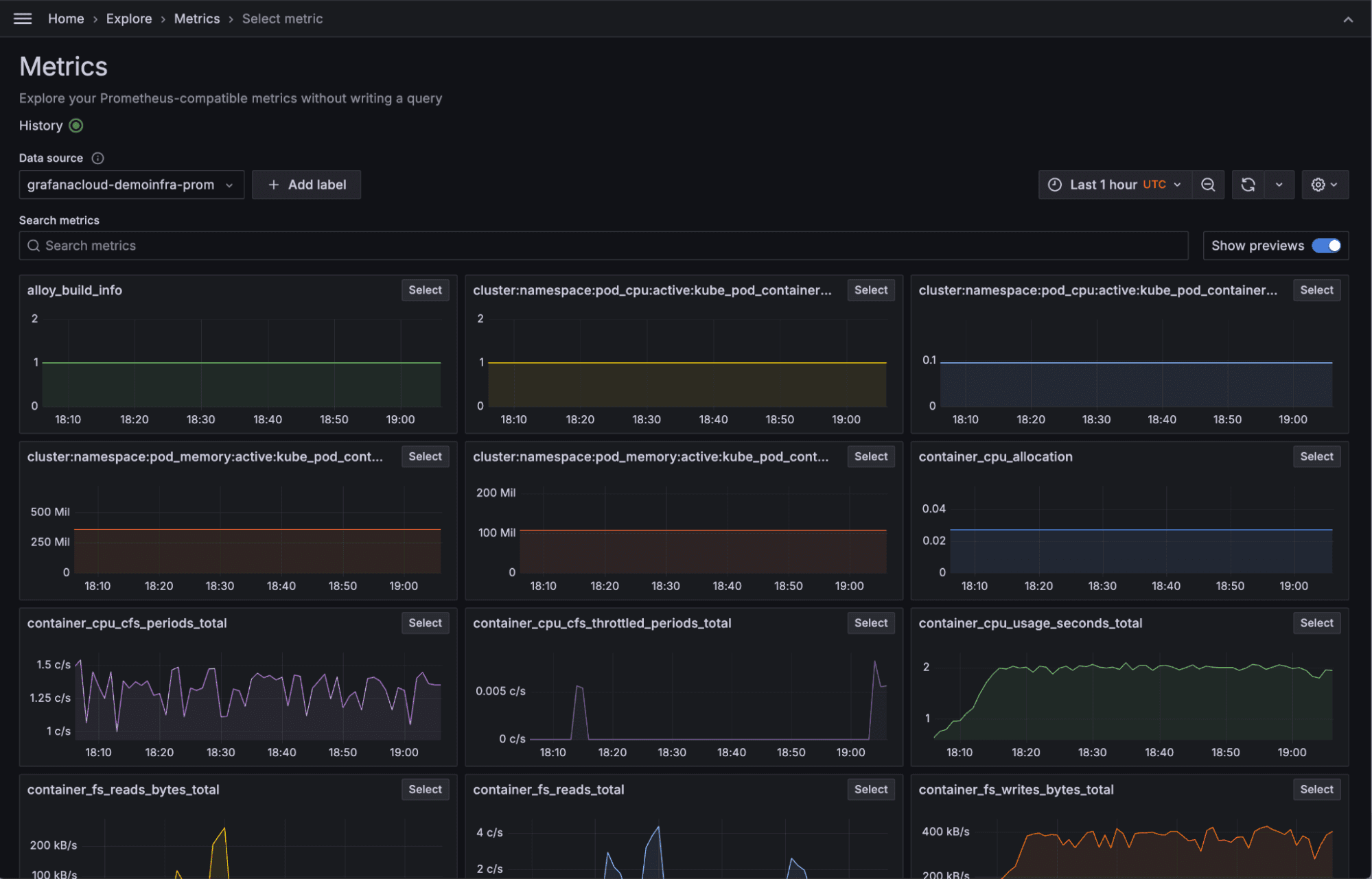 Explore Metrics UI in Grafana Cloud