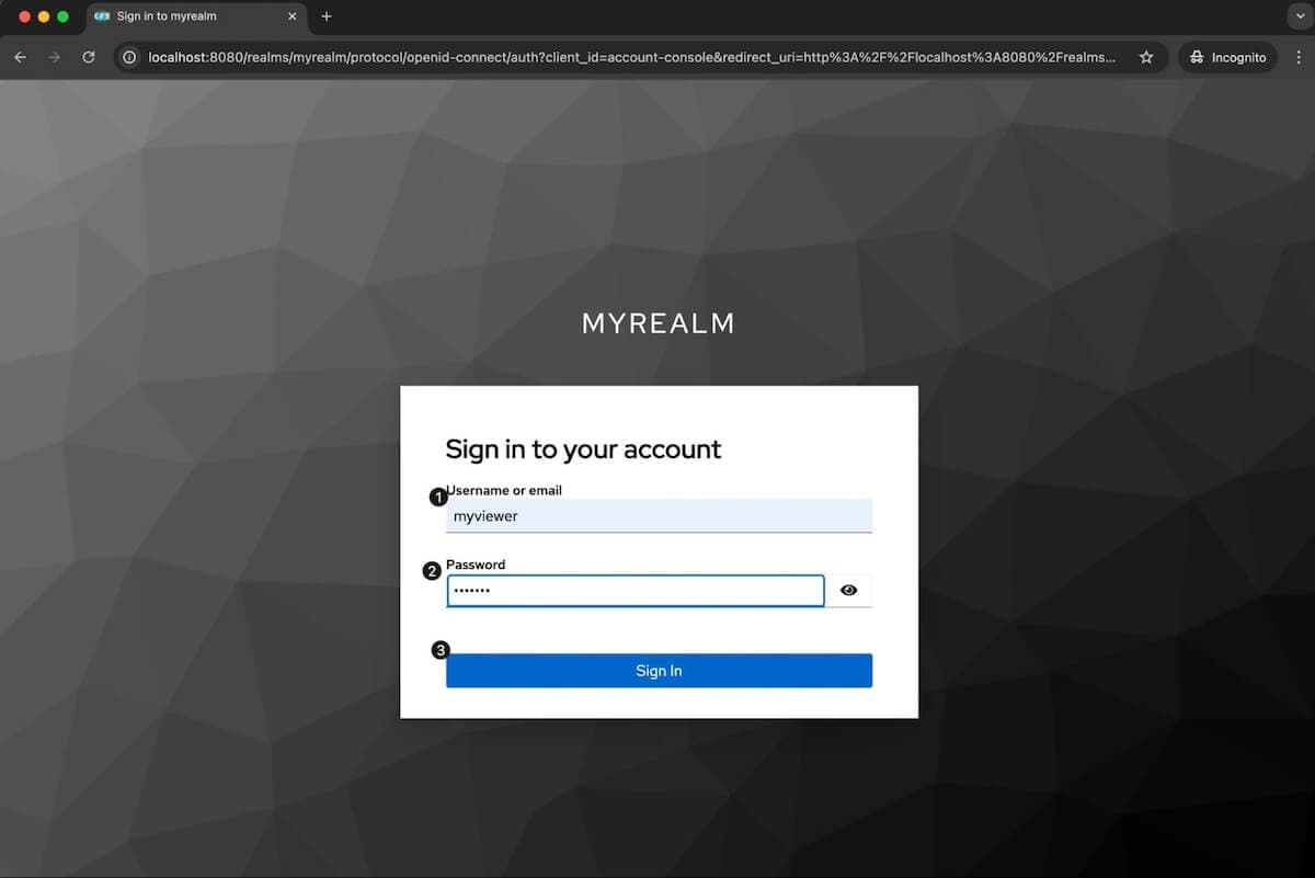 A screenshot of the MYREALM sign-in window