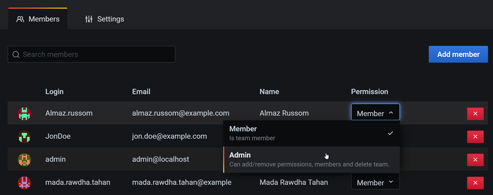 Change team member permissions
