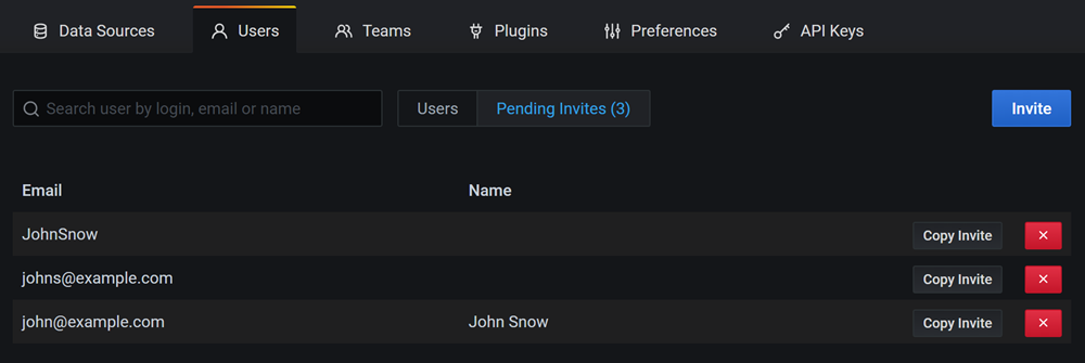 Pending Invites list