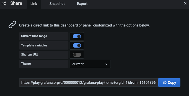 Dashboard share direct link